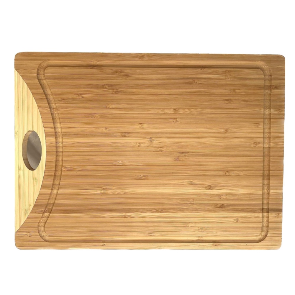 bamboo wood cutting board kitchen prep tray with juice groove & handle